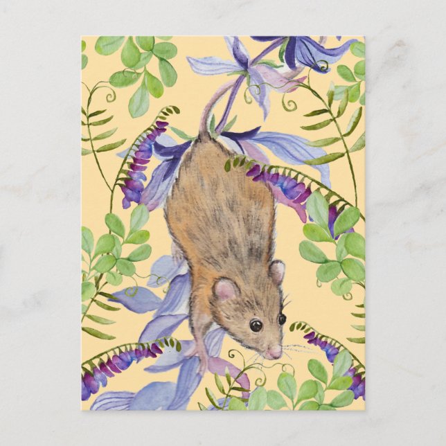 A funny mouse in a thicket of flowers. postcard (Front)