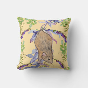 A funny mouse in a thicket of flowers. throw pillow