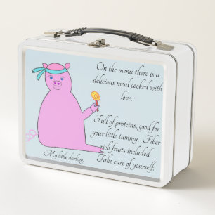 A funny Ninja pig cartoon sitting with a lollipop. Metal Lunch Box