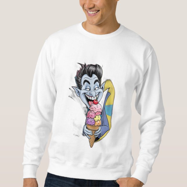 A funny, not-so-scary vampire eating ice cream. sweatshirt (Front)