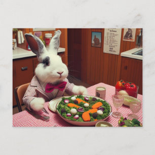 A Funny Rabbit Orders Salad at a Diner AI Art Postcard