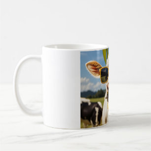 A Funny Sunglasses Wearing Cow In A Field Coffee Mug