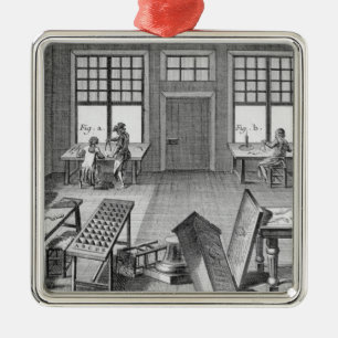 A furniture inlayer's workshop, from the 'Encyclop Metal Ornament