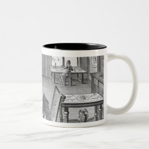 A furniture inlayer's workshop, from the 'Encyclop Two-Tone Coffee Mug