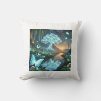 A Futuristic World Where Nature and Technology Throw Pillow