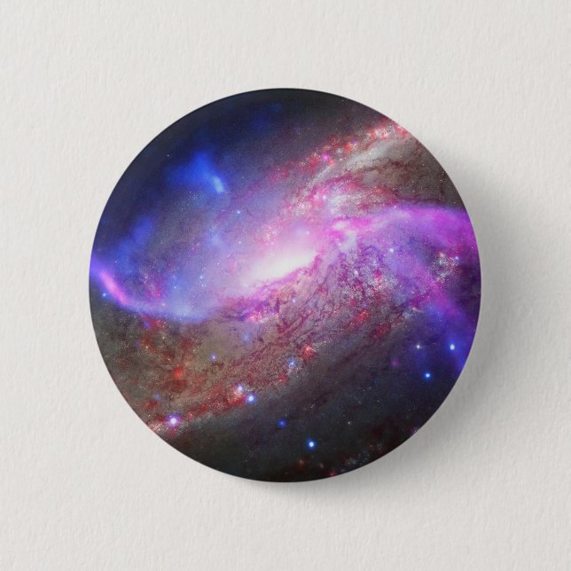 A Galactic Light Show In Spiral Galaxy Ngc 4258. 2 Inch Round Button (Front)