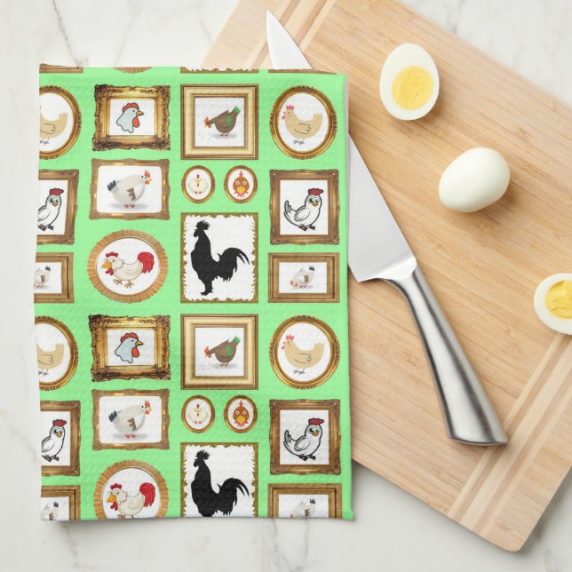 A GALLERY OF CHICKENS KITCHEN TOWEL (Quarter Fold)