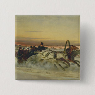 A Galloping Winter Troika at Dawn 2 Inch Square Button