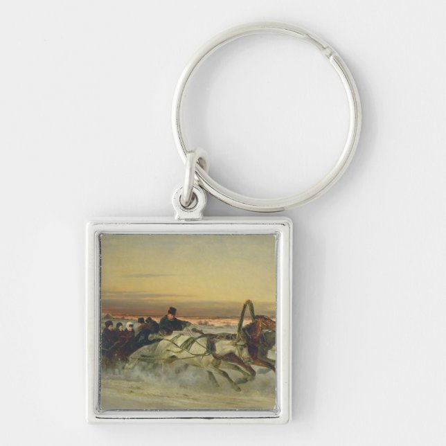 A Galloping Winter Troika at Dawn Keychain (Front)