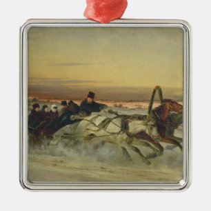A Galloping Winter Troika at Dawn Metal Ornament