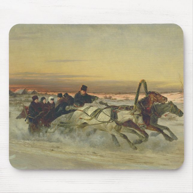 A Galloping Winter Troika at Dawn Mouse Pad (Front)