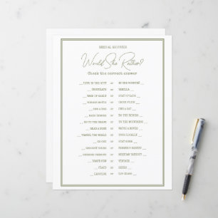 A GAME sheet of paper for a bridal shower.