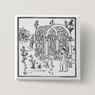 A garden scene, from 'Hypnerotomachia Poliphili' a 2 Inch Square Button
