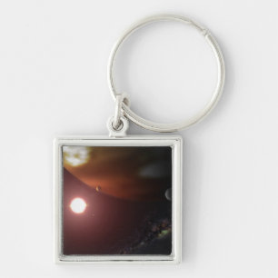 A gas giant planet orbiting a red dwarf star keychain