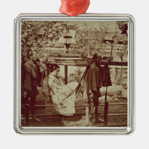 A Geisha being carried in a litter (sepia photo) Metal Ornament