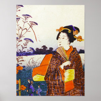 A Geisha by the Water Japanese Woodblock Ukiyo-E Poster