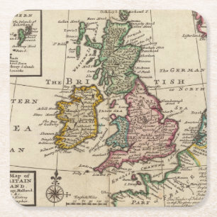 A general map of Great Britain and Ireland Square Paper Coaster