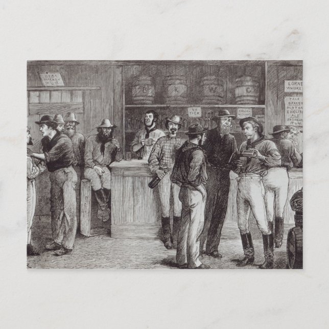 A general shout', inside a bush tavern, 1878 postcard (Front)