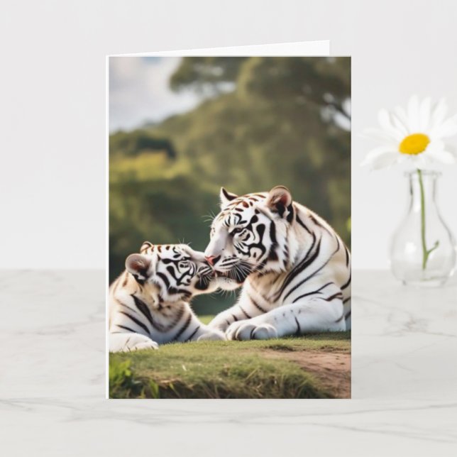 A Gentle Bond – White Tigers Greeting Card (Small Plant)