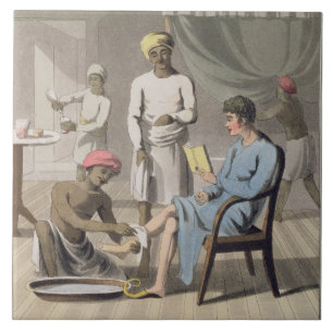 A Gentleman Dressing, attended by his Head Bearer, Tile
