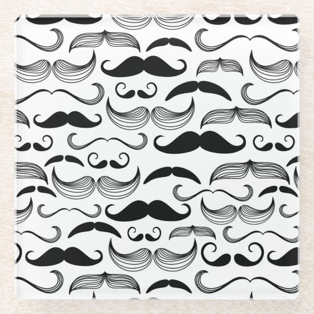 A Gentlemen's Club. Moustache pattern 2 Glass Coaster (Front)