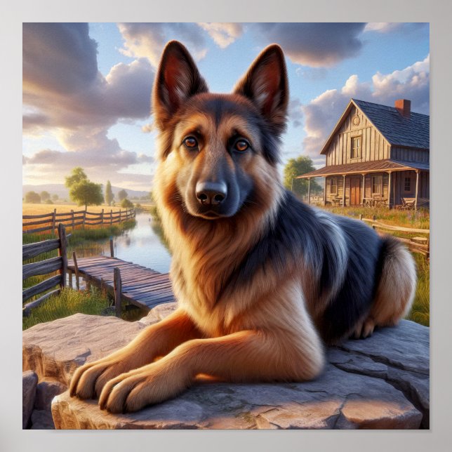A German Shepherd in a Rustic Countryside Setting Poster (Front)