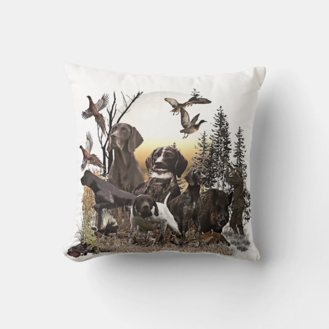 A German Shorthaired Pointer on point Throw Pillow (Front)
