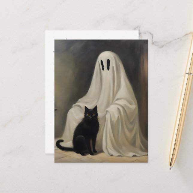 A Ghost and a Black Cat Postcard (Front/Back In Situ)
