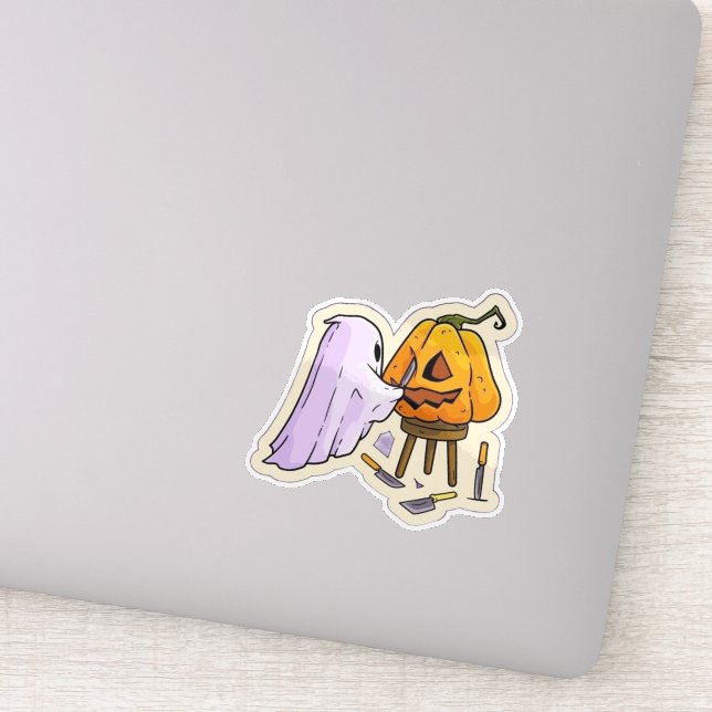 A Ghost carving a pumpkin  (Detail)