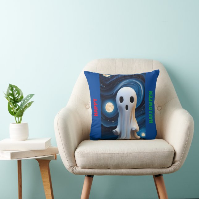 A Ghostly Halloween Throw Pillow (Chair)