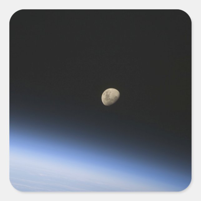 A gibbous moon visible above Earth's atmosphere 2 Square Sticker (Front)