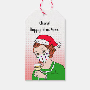 A Gift for You Retro Lady with Wine Glass Cheers Tags