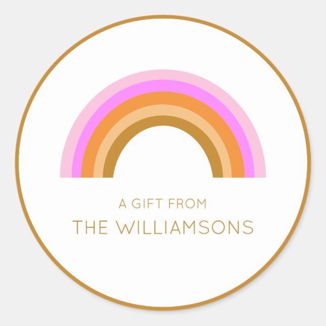 A Gift From Rainbow Personalized Family Name Boho Classic Round Sticker (Front)