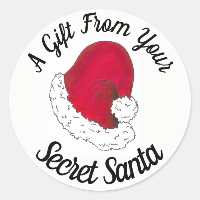 A Gift from Your Secret Santa Claus Christmas Red Classic Round Sticker (Front)