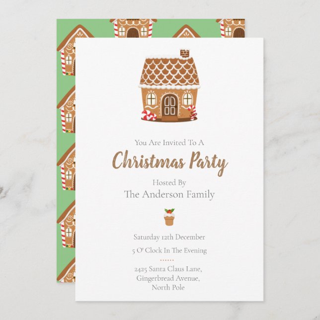 A Gingerbread House Christmas Invitation (Front/Back)