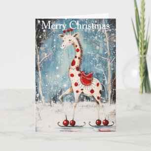 A Giraffe Ice Skating Holiday Card