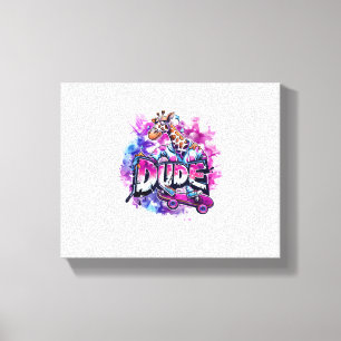 A Giraffe Wearing Pyjamas And Riding A Skateboard Canvas Print