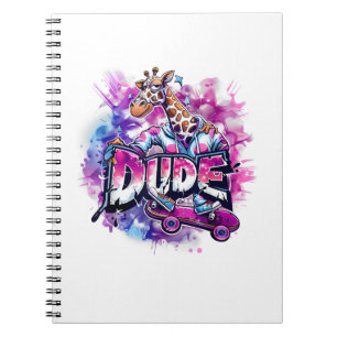A Giraffe Wearing Pyjamas And Riding A Skateboard  Notebook