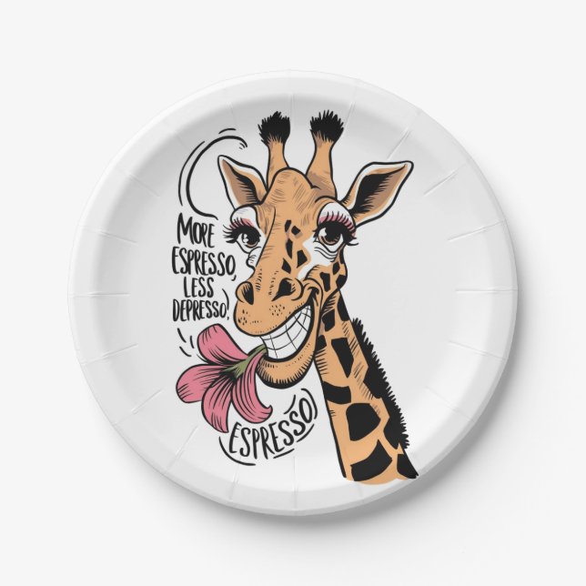 A giraffe with a happy expression paper plate (Front)