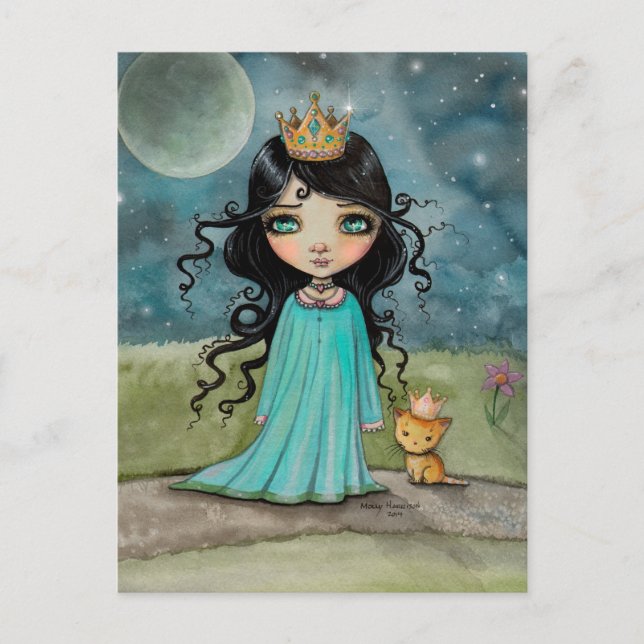 A Girl and Her Cat Cute Princess Fantasy Art Postcard (Front)