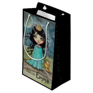 A Girl and Her Cat Fantasy Art Personalized Small Gift Bag