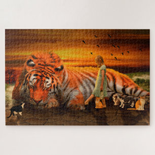 A girl and her pets jigsaw puzzle