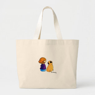 A Girl and Her Pug (blonde) Large Tote Bag