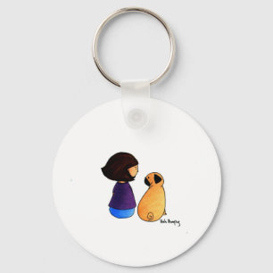 A Girl and Her Pug (brunette) Keychain