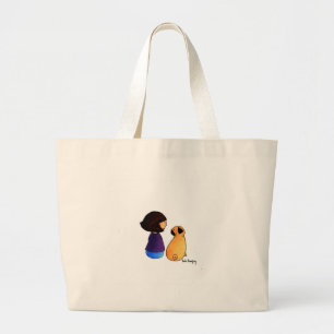 A Girl and Her Pug (brunette) Large Tote Bag