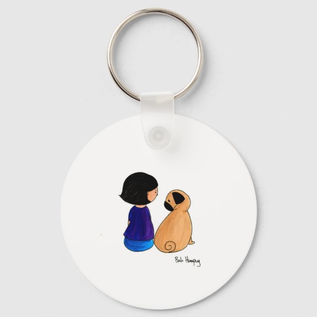 A Girl And Her Pug Keychain (Front)