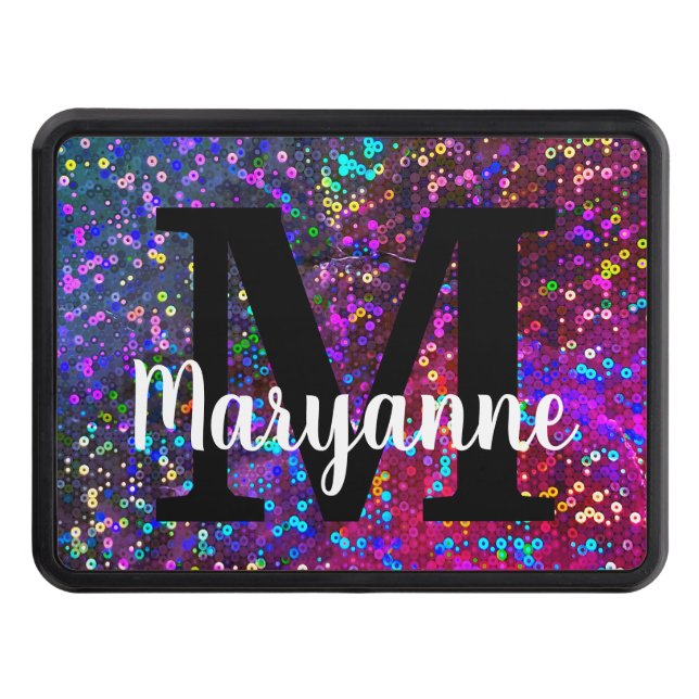A Girl and Her Truck Modern Sparkly Monogrammed Trailer Hitch Cover (Front)