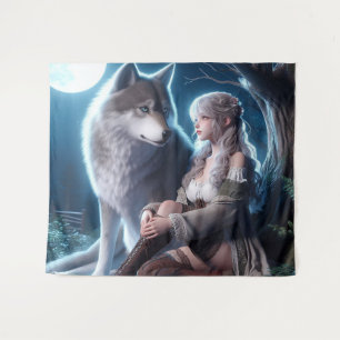 A Girl and Her Wolf Tapestry