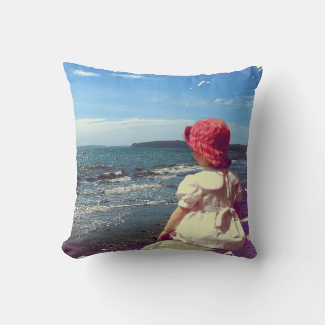 A Girl By the Sea Throw Pillow (Front)