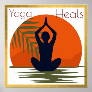A Girl doing yoga with sunset background Poster